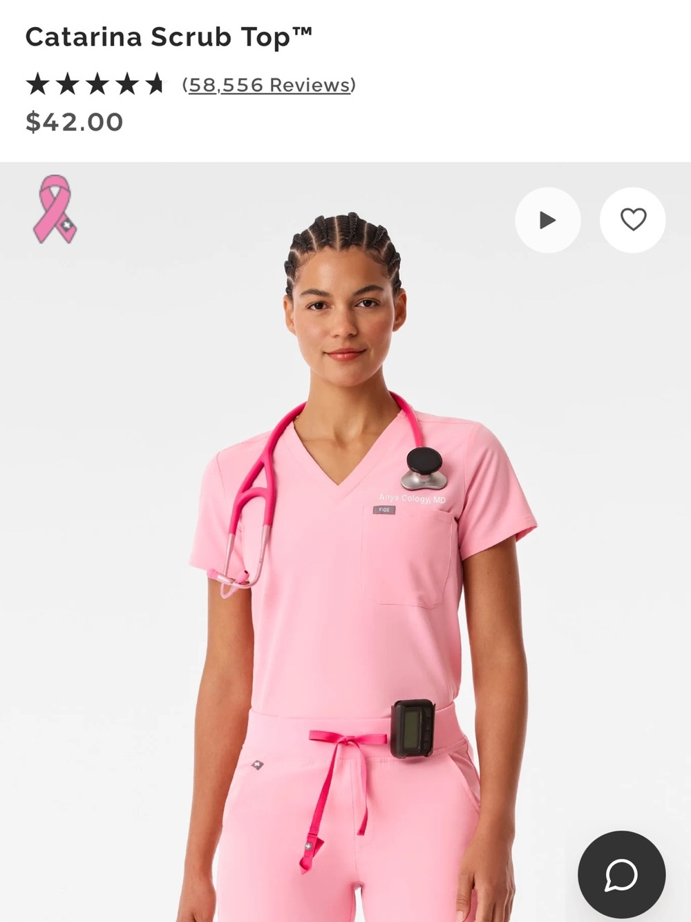 FIGS Catarina Scrub Top - Fight Club Pink NEW